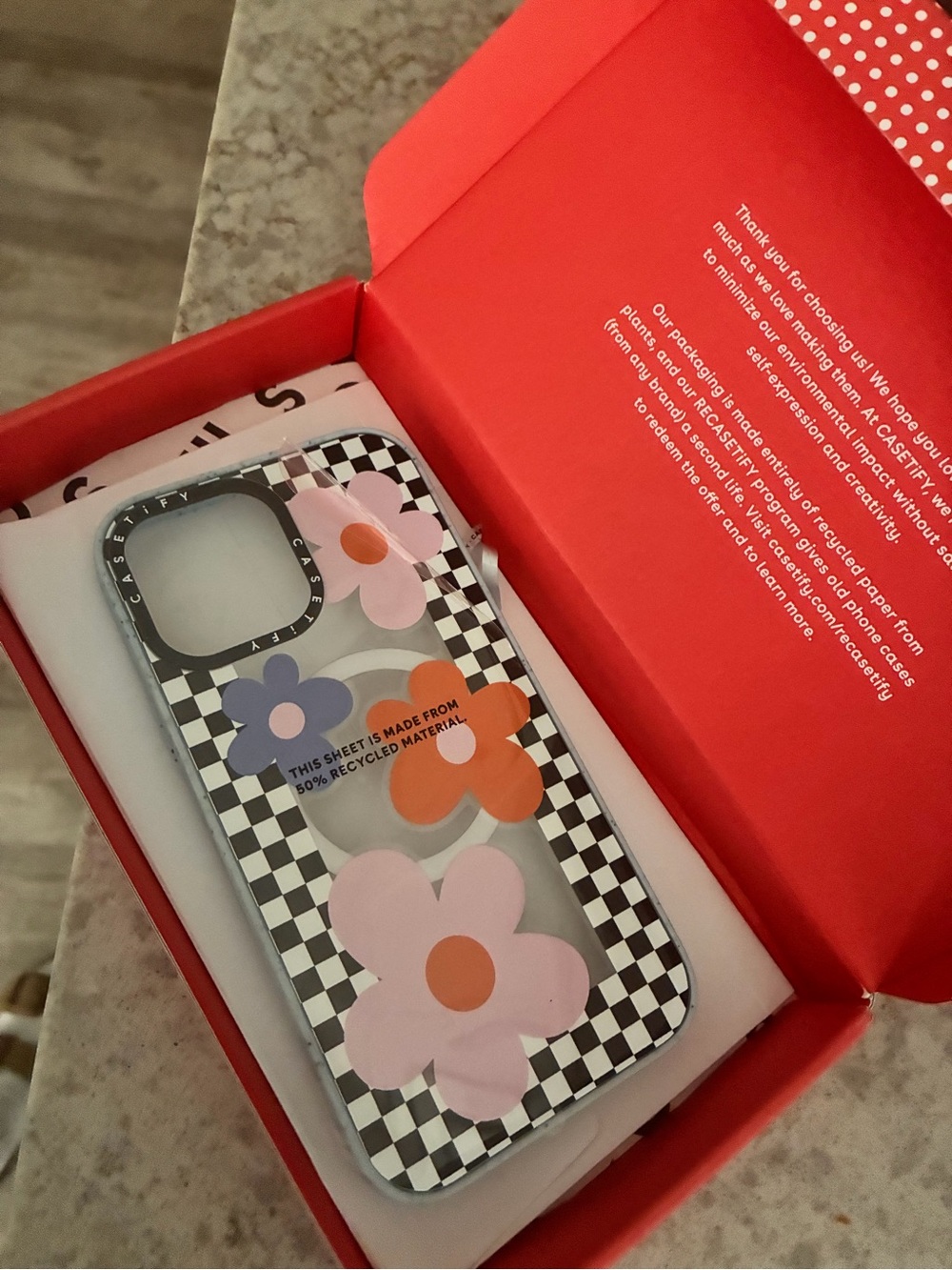 NWT Casetify Checkered Floral Clear Case with Pink & Orange Flowers
